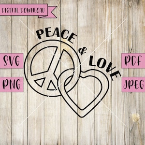 Pace e amore in formato Svg, Pace in formato Svg, Amore in formato Svg, Segno di pace in formato Svg, Decalcomania per la pace e l'amore, Decorazione per la pace e l'amore, Silhouette, Pace e amore vettoriale, png