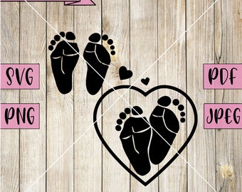 Baby Feet Print Svg, Baby Feet Svg, Baby Shower Svg, Baby Foot, Hearts, Hearts Svg, Baby Svg, Silhouette, Cricut ,Vinyl, Laser Cut File, Jpg