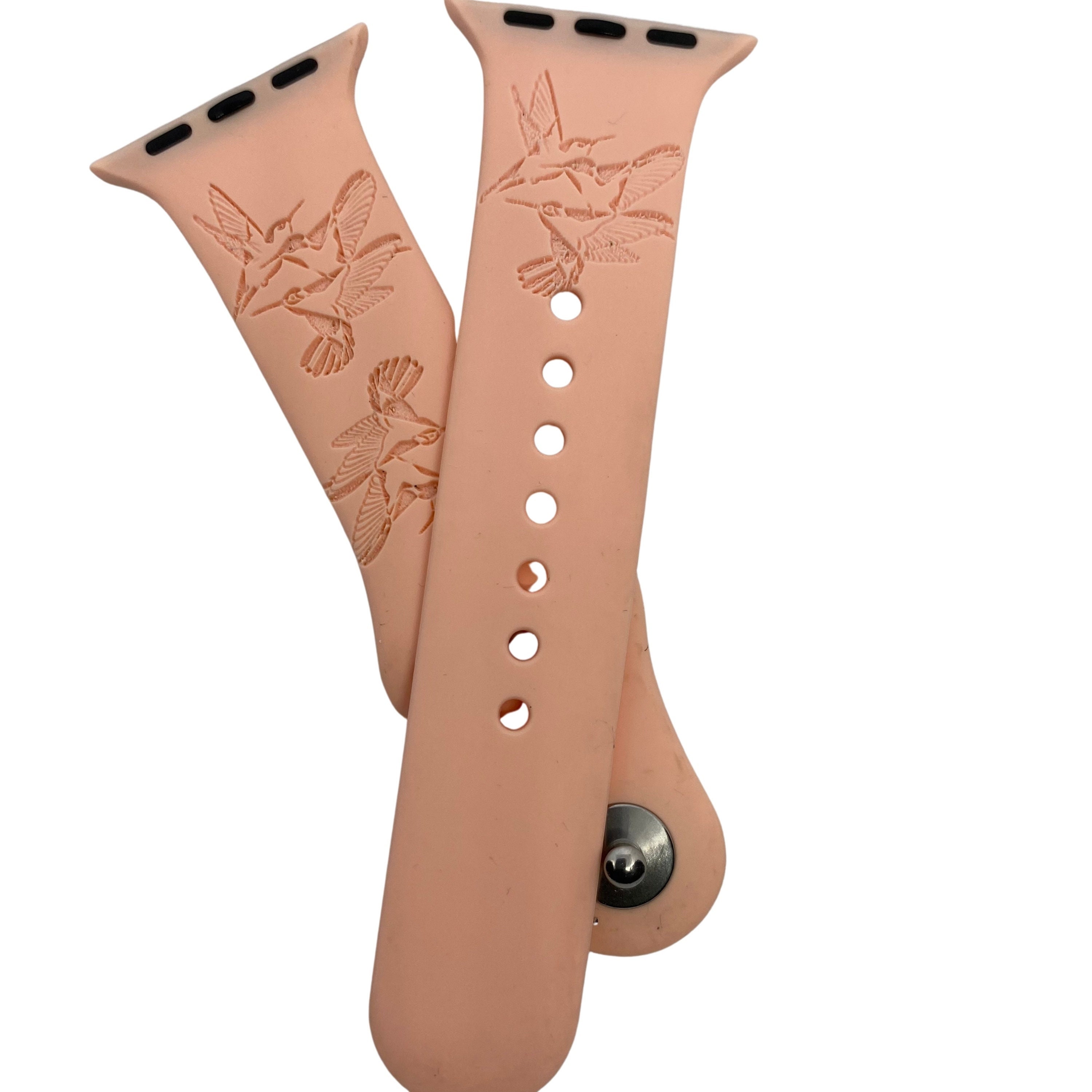 Bracelet de montre colibris, montre intelligente, design colibris, trio, bracelet gravé au laser, bracelet de colibris, bracelet de montre, bracelet de montre Glowforge