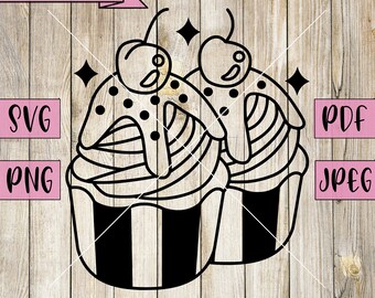 Cupcake Svg, Cupcakes de aniversário Svg, Cupcake Vector, Sprinkles Svg, Cerejas Svg, Silhueta, Circuito, Arquivos Svg para Cricut, Download instantâneo