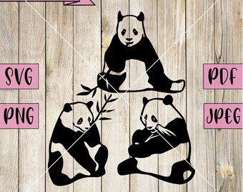 Panda Bears Svg, Panda Svg, Panda Clipart, Panda Decal, Bamboo Svg, Bear Decor Svg, Animal Vector, Silhouette, Cricut, Vinyl, Laser Cut File