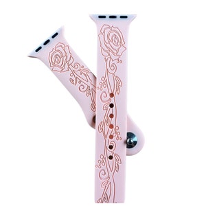 Laser Engraved Rose Apple Watch Band, Floral Design