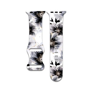Black and White Floral Watch Band Compatible with Apple Watch Series 1-9, 38mm, 40mm, 41mm, 42mm, 44mm, 45mm, 49mm, SE, SE2, Ultra, Ultra 2