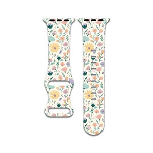 White Pastel Floral Watch Band Compatible with Apple Watch Series 1-9, 38mm, 40mm, 41mm, 42mm, 44mm, 45mm, 49mm, SE, SE2, Ultra, Ultra 2