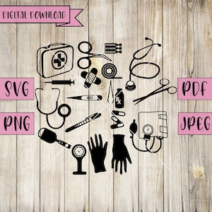 Accessori medici Svg, Medici Svg, Decalcomania medici, Svg medico, Medicina Svg, Infermiera Svg, Silhouette, Cricut, Vinile, File Png e Svg, Jpeg