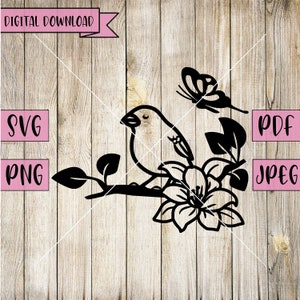 Bird On A Branch Svg, Birds Svg, Bird Vector, Bird Decal, Flower Bird Svg, Animal Svg, Birds and Flowers, Silhouette, Cricut, Vinyl, Vector