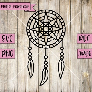 Dreamcatcher Svg, Feathers Svg, Star Dreamcatcher Svg, Feathers Decor, Star Svg, Boho, Silhouette, Cricut Maker, Vinyl, Png, Laser Cut Files