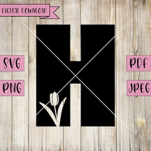 Letter H Svg, Alphabet Clipart, Floral Alphabet Decal, Letters Svg, Flower Svg, Abc Vector, Silhouette, Cricut, Vinyl, Instant Download, Png