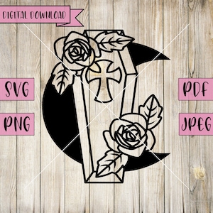 Cercueil Svg, Cresent Moon Svg, croix cercueil Svg, Halloween Svg, mort Svg, tombe Svg, sticker cercueil, Silhouette, enterré Svg, funérailles Svg, Jpeg