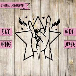Rock & Roll Svg, Rock and Roll Vector, Hand Svg, Hand Vector, Rock Svg, Muzikale Svg, Rock and Roll, Silhouet, Cricut, Vinyl, Laser Print