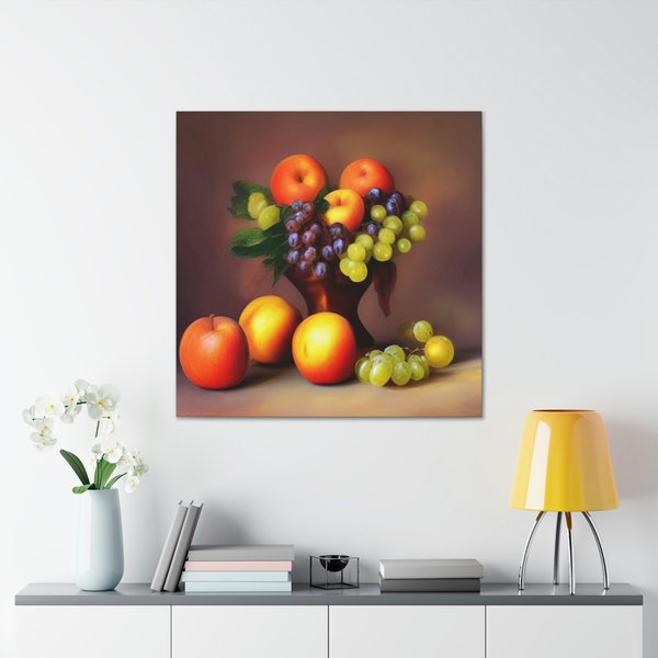 Bounty of Nature: A Radiant Harvest of Apricots, Grapes, and Apples - Canvas