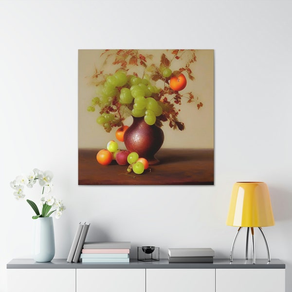 Vibrant Delight: A Lush Arrangement of Green Grapes and Apricots - Canvas