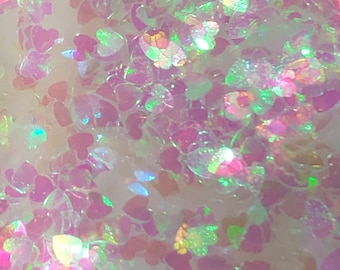 Glitter Confetti Hearts- Holographic Pink –