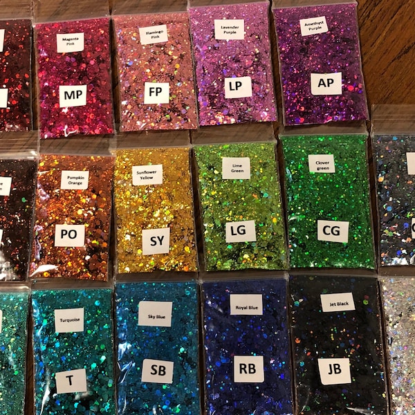 Holographic Chunky Glitter Bundles// 17-Color Chunky Mix Rainbow Holographic Glitter Mix Packs- Make Your Own Bundle