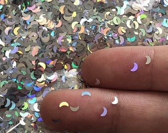 Silver Holographic Moon Shaped Glitter - 3mm