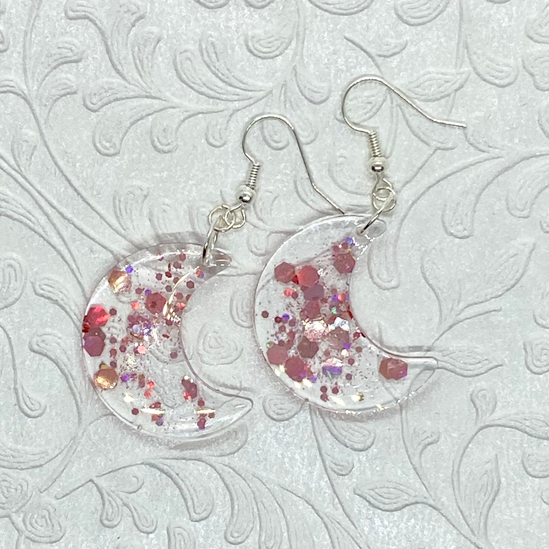 Handmade Acrylic Earrings Clear with Pink Chunky Glitter Etsy