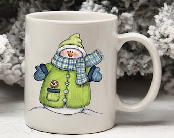 Snowman Mug, Snowman Cup, Cute Snowman Mug, Merry Christmas Holiday Mug, Snowman In a Scarf Mug, 11oz coffee mug