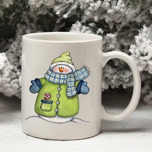 Snowman Mug, Snowman Cup, Cute Snowman Mug, Merry Christmas Holiday Mug, Snowman In a Scarf Mug, 11oz coffee mug