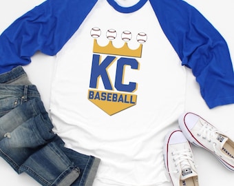 Camiseta de béisbol azul y blanca de los Kansas City Royals Raglan