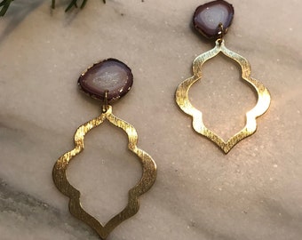 Handcrafted Polymer Clay earrings | Brass and Clay Earrings | Geode earrings