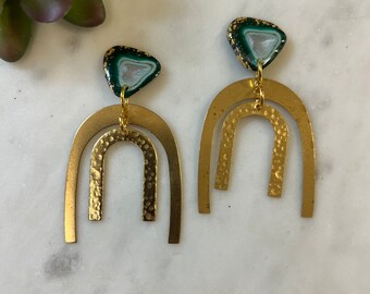 Handmade Polymer Clay Earrings | Brass and Clay Arch Earrings