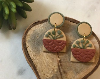 Handmade Polymer Clay Earrings | Plant Polymer Clay Earrings | Plant Mom Earrings