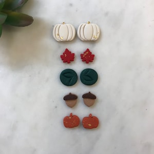 Fall Stud Pack 5 Pairs | Polymer Clay Earrings | Pumpkin Earrings | Acorn  Earrings | Leaf Earrings | Sweater Weather