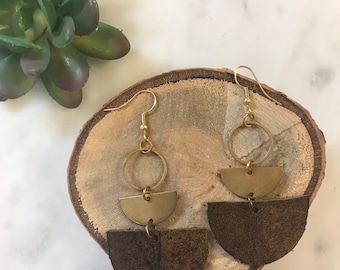 Handmade Leather and Brass earrings