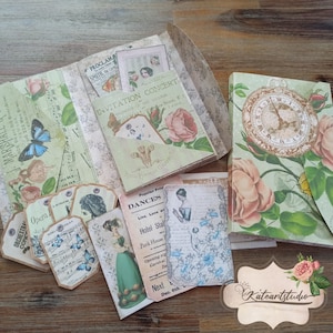 Printable Antique flowerbed Inspired Junk Journal Folio, loaded pockets, vintage file folder