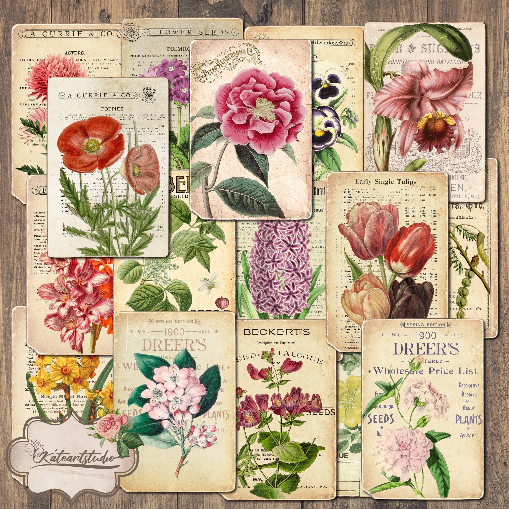32 PLAYING CARDS, Floral, Glue Book, Ephemera, Junk Journal, Collage, No.  654 