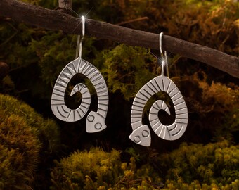 Silver Serpent Earrings, Handcrafted Jewelry, Fertility Symbol, Creative Life Force Earrings, Rebirth Symbol, Wisdom Jewelry, Snake Earrings