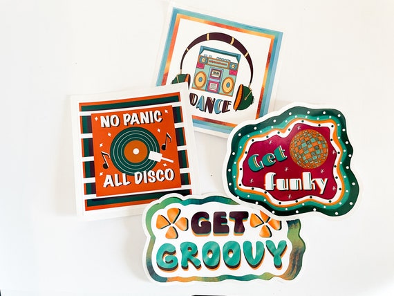 80's Individual Laptop Sticker Get Groovy Stickers Get Funky Stickers Disco  Stickers People Dancing Stickers Headphone Stickers 