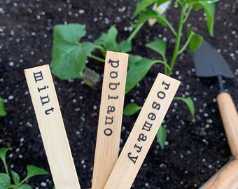 Custom Stamped Wood Garden Markers - Set of 6