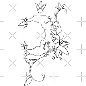 Floral Moon Linework Drawing