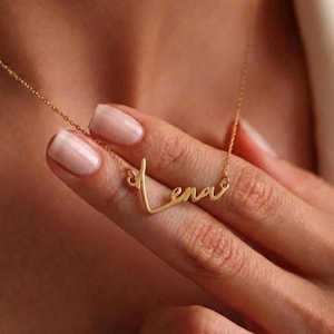 Collar con nombre personalizado chapado en oro de 18k, colgante con firma personalizada, joyería con nombre escrito a mano, cadena minimalista de oro para mujer.