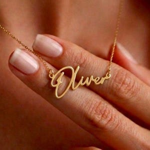 Custom Name Necklace in 18k Gold Plated, Personalist Signature Pendant, Handmade Script Nameplate Jewelry, Minimalist Gold Chain For Women .