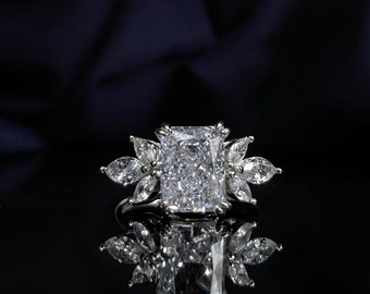 Radiant Cut Ice Flower Diamond Simulate Ring, High Carbon Zircon Diamond Ring, Real Sterling Silver Ring, Engagement Ring, valentines gift