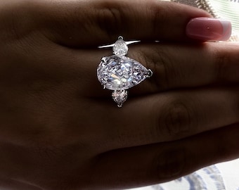 6CT Pear Cut Diamond Simulants Engagement Ring, Travel Ring, High Carbon Diamond Ring, Christmas Gift, Anniversary Gift, Gift for her,