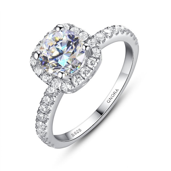 Cushion Halo Engagement Ring, 1Ct  Cushion Promise Ring, Wedding Ring, Anniversary Ring, CZ Cushion Diamond Simulant, - Sterling Silver ring
