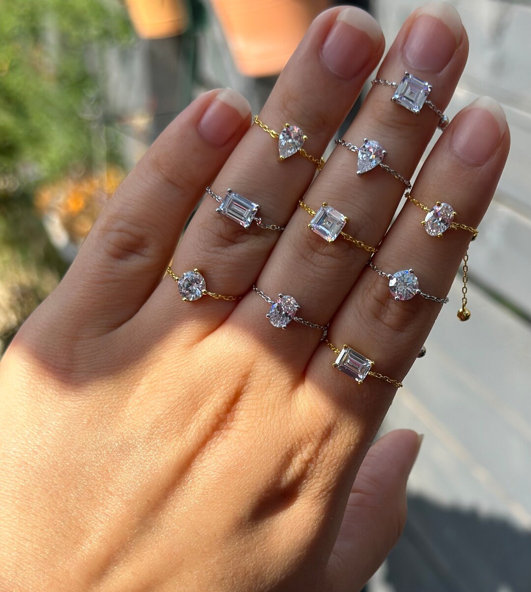 Floating Diamond Chain Ring,sterling Silver Chain Ring,5a Grade Zircon ...