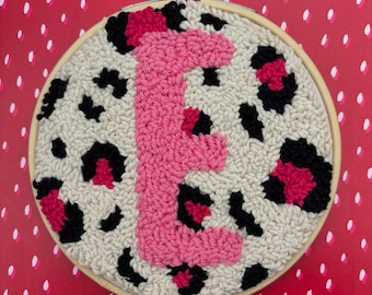 Punch Needle Personalised Initial Hoop Leopard Print