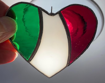 Italy Italian Flag Heart Stained Glass and Fridge Magnet