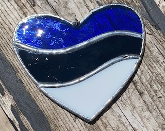 Estonia Flag Heart Stained Glass and Fridge Magnet
