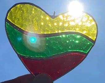 Lithuania Flag Heart Stained Glass and Fridge Magnet