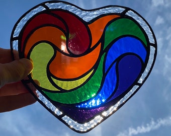 Rainbow Heart Stained Glass Hanging