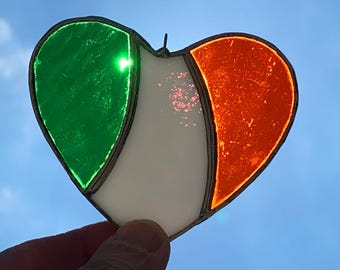 Ireland Flag Stained Glass Heart and Fridge Magnet