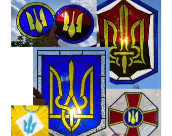 Ukrainian Trident Tryzub Stained Glass