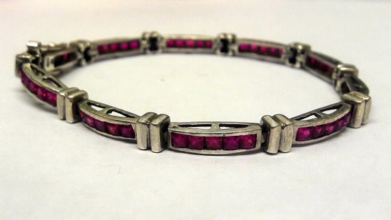 Vintage 925 Sterling Silver & Ruby Link Bracelet -
