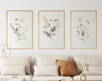 Watercolor Botanical Print Set of 3, Wildflower Watercolor Print, Watercolor flowers, Floral Printable, Gallery Wall Art, Wild Flowers 04