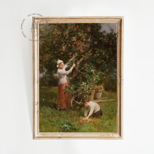 Vintage Apple Orchard Print, In the Orchard Oil Painting, Apple Printable Wall Art, Apple Tree Painting, Kitchen Decor, Autumn Decor